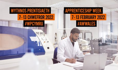 Man in lab advertising Apprenticeship Week 2022