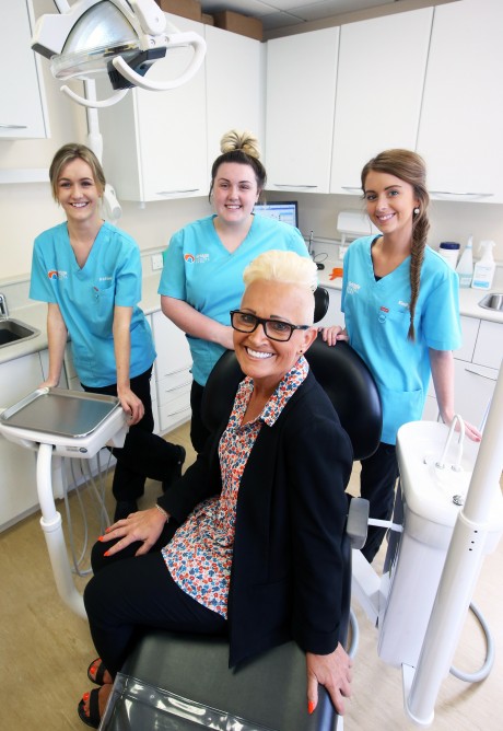 Bridge Dental Care’s treatment co-ordinator Sue Pipe with current and former apprentices Katherine Allsopp, Jessica Woods and Emily Heggie.