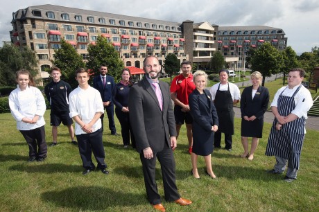 Michael Pagnotta (front), head of learning and development in the Celtic Manor Resort, with some of the apprentices from across the business.
