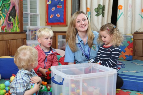 Ellen Evans with children (from left) Alfie Unwin, Thomas Bowles and Isabel Nassif at Treffos Cottage Nursery.