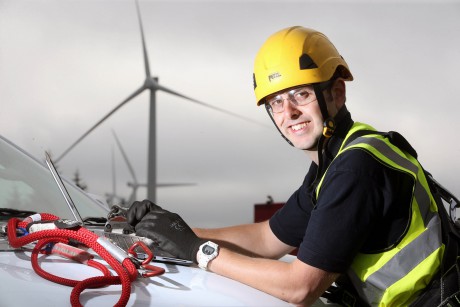 Michael Leach is one of the first people to complete the Level 3 Apprenticeship in Wind Turbine Operations and Maintenance in Wales.